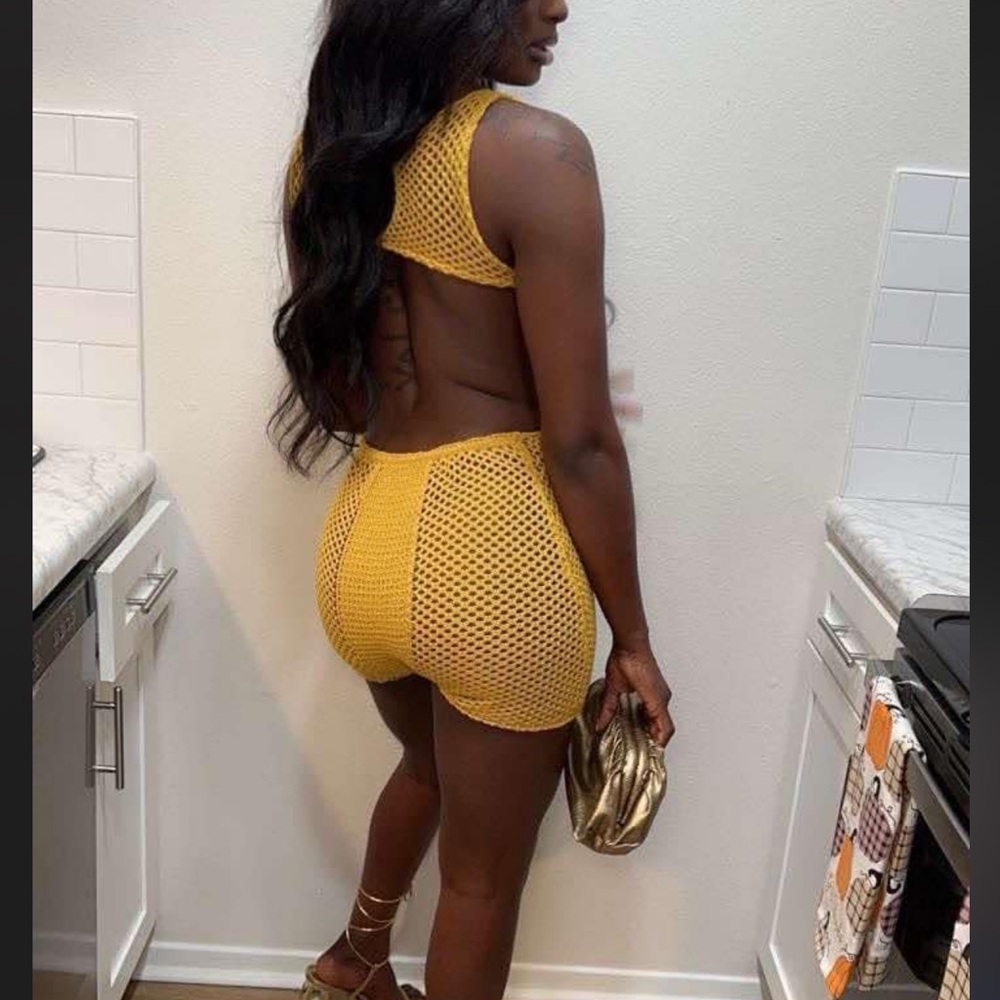 Yellow Mesh Two-Piece Set - Picture 2 of 2